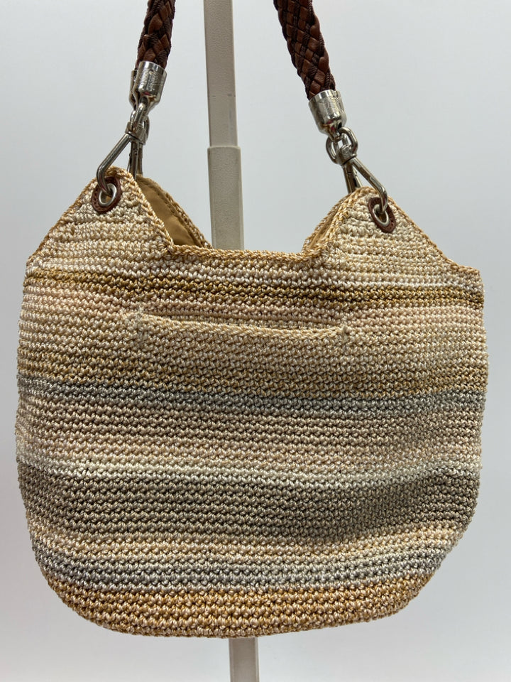 NWT Sak Tan Brown Stripe(s) Crochet Handbag