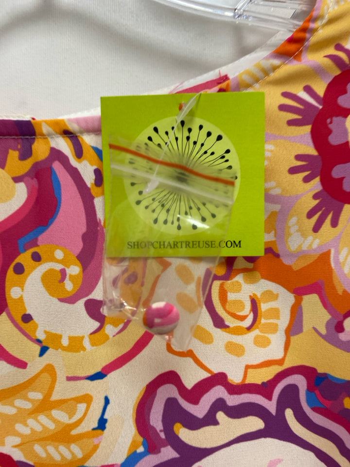 NWT Flying Tomato Size L Orange Pink/White Print Ladies Top
