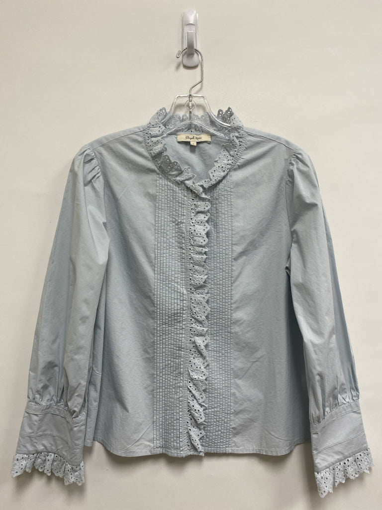 Size L Gray Pleated Eyelet Ladies Top