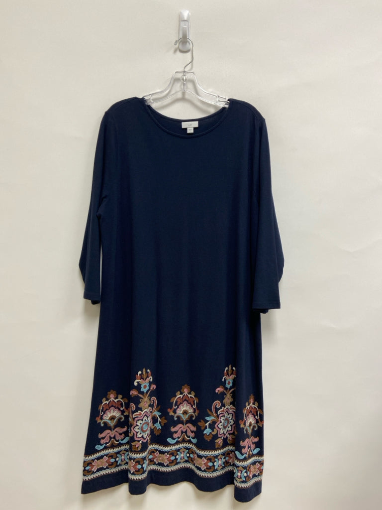 J Jill Size L Navy Pink/Tan Embroidered Long Sleeve Ladies Dress