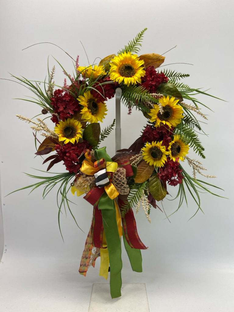 Yellow Burgundy Sunflower Wreath