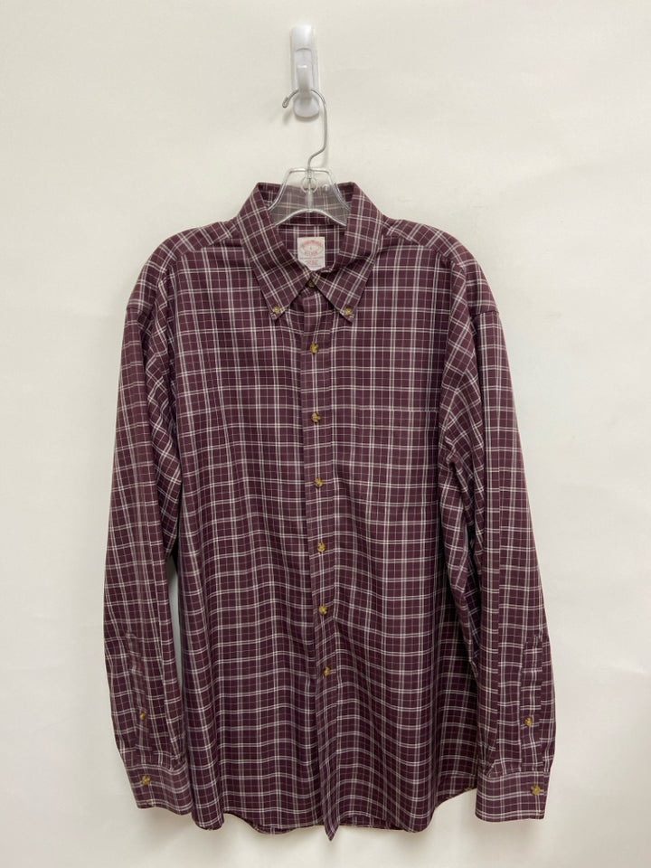 Brooks Brothers Size L Burgundy White Plaid Button Up Men&