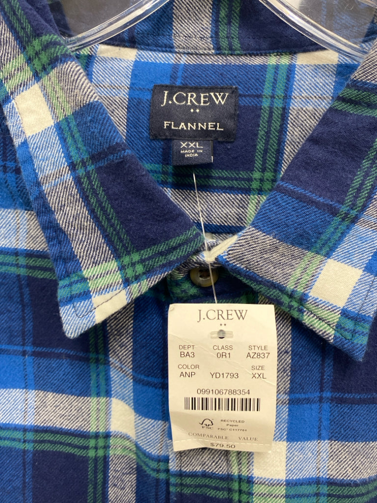NWT J Crew Size XXL Blue White/Green Plaid Button Up Men&