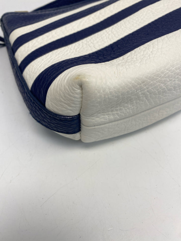 Brahmin White Dark Blue Stripe(s) Handbag
