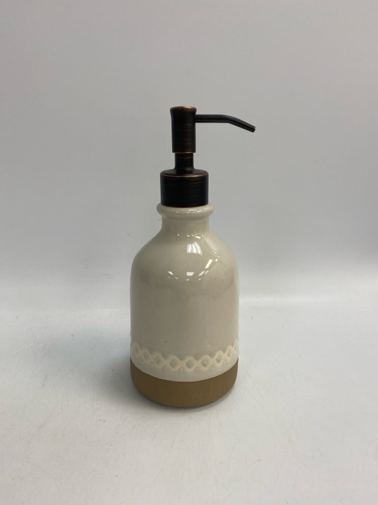 Heartloom Cream/Brown Ceramic Soap/Lotion Dispenser