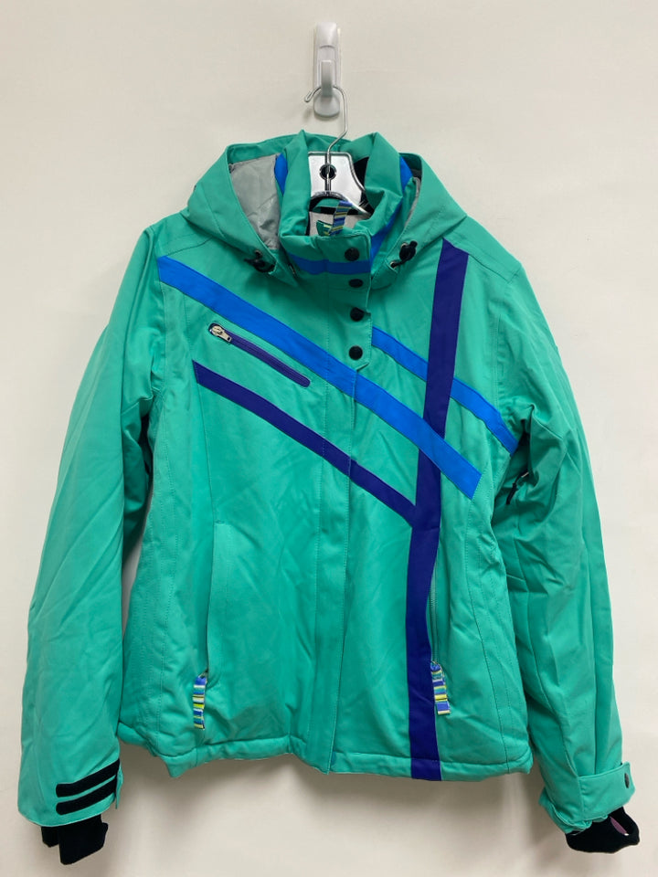 Obermeyer SIZE 18 Teal Royal Blue Lines Hooded Girl&