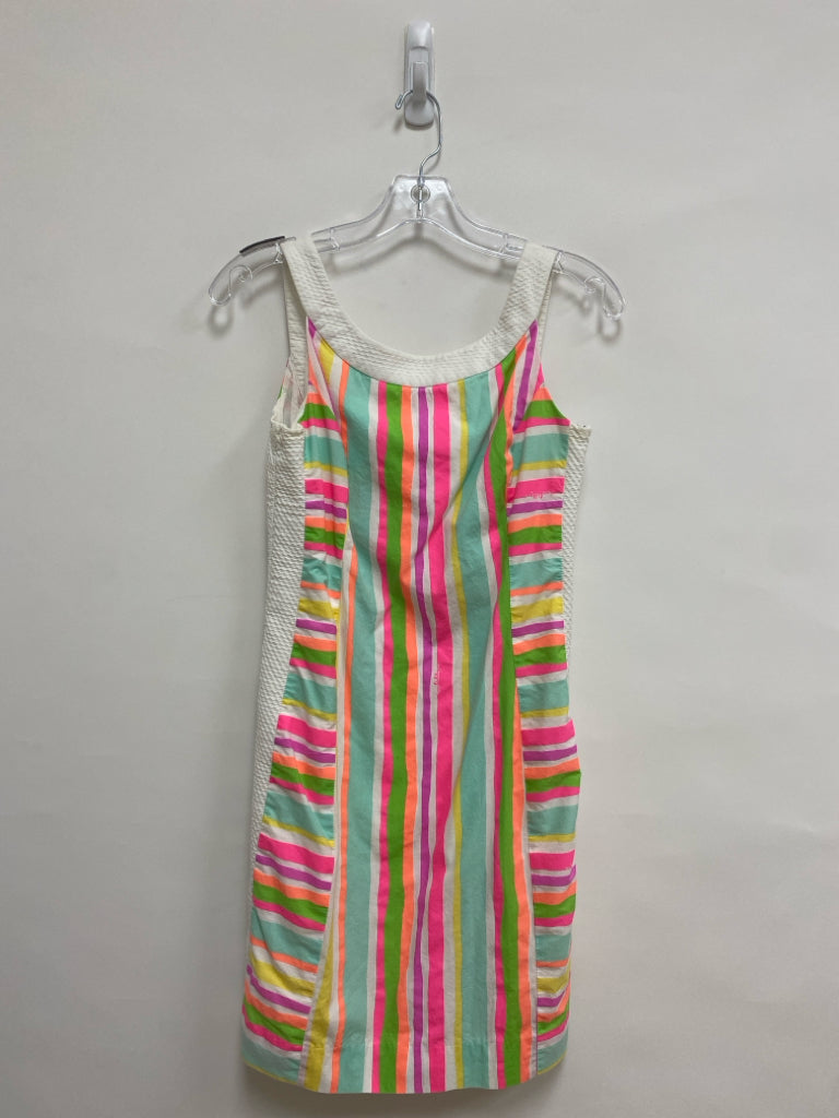 LILLY PULITZER Size 0 White Neon/Multi Stripes Sleeveless Ladies Dress