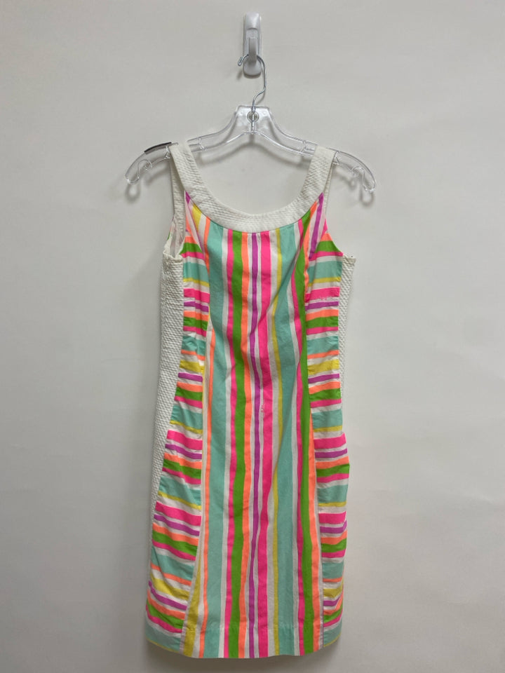 LILLY PULITZER Size 0 White Neon/Multi Stripes Sleeveless Ladies Dress