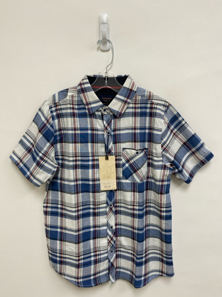 NWT Nomad SIZE 14/16 White/Blue Burgundy/Black Plaid Button Up Boy&