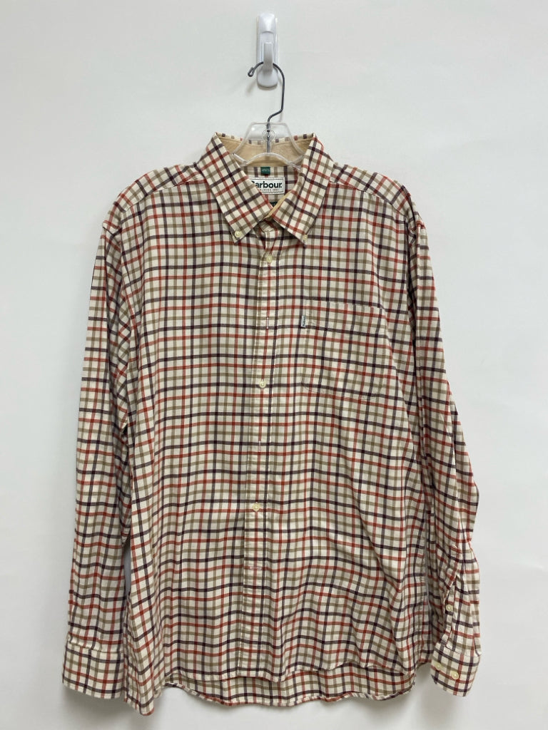 Barbour Size L Cream Brown/Tan Plaid Men&