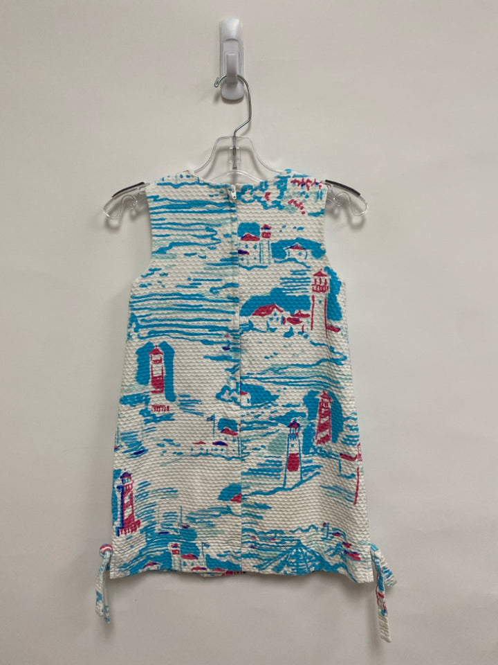 LILLY PULITZER SIZE 6 White/Pink Turquoise Texture Sleeveless Girl&