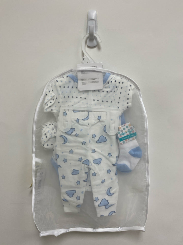 NWT SIZE 0-3M White Powder Blue Stars Boy&