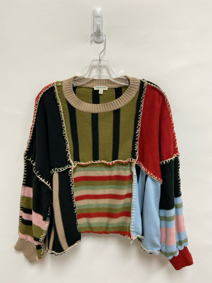 Earthbound Size M Black Orange/Multi Patchwork Ladies Sweater