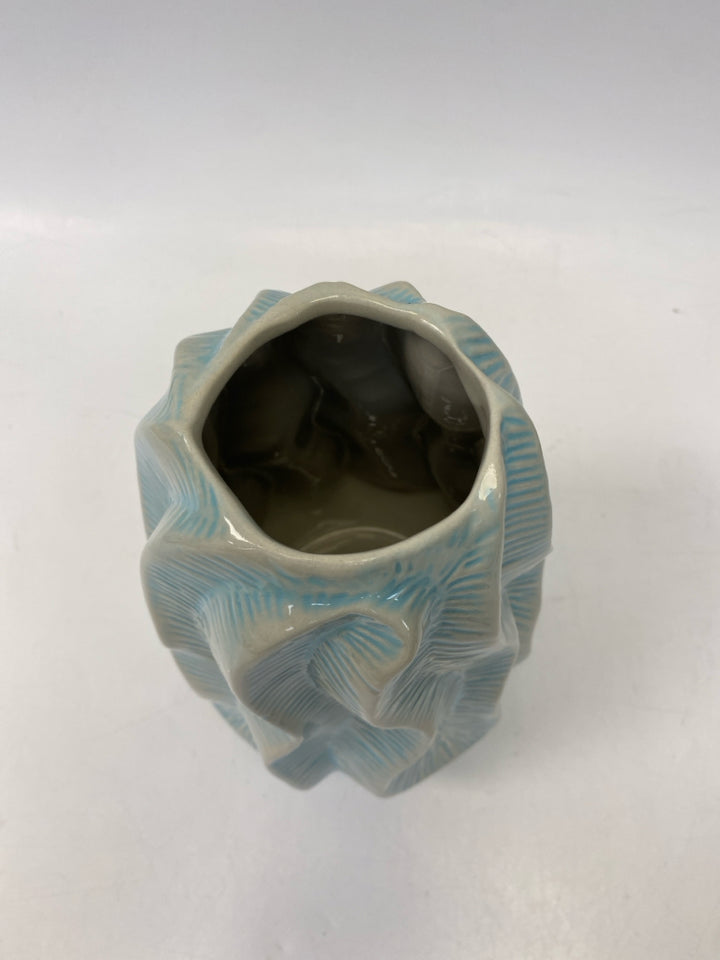 Blue Gray Leaves Ceramic Vase