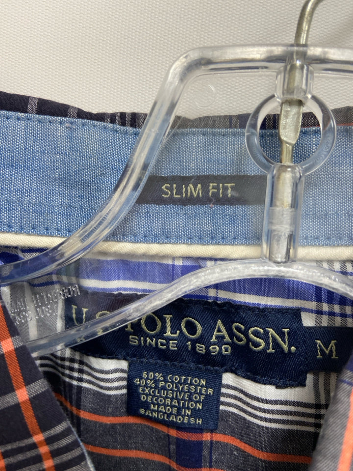 U.S. POLO ASSN. Size M White/Black Blue/Orange Plaid Men&