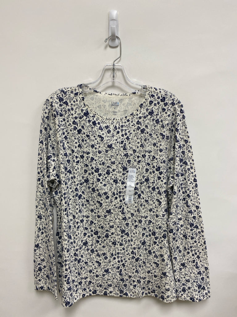 NWT Croft/Barrow Size XL White Navy Floral Long Sleeve Tee Ladies Top
