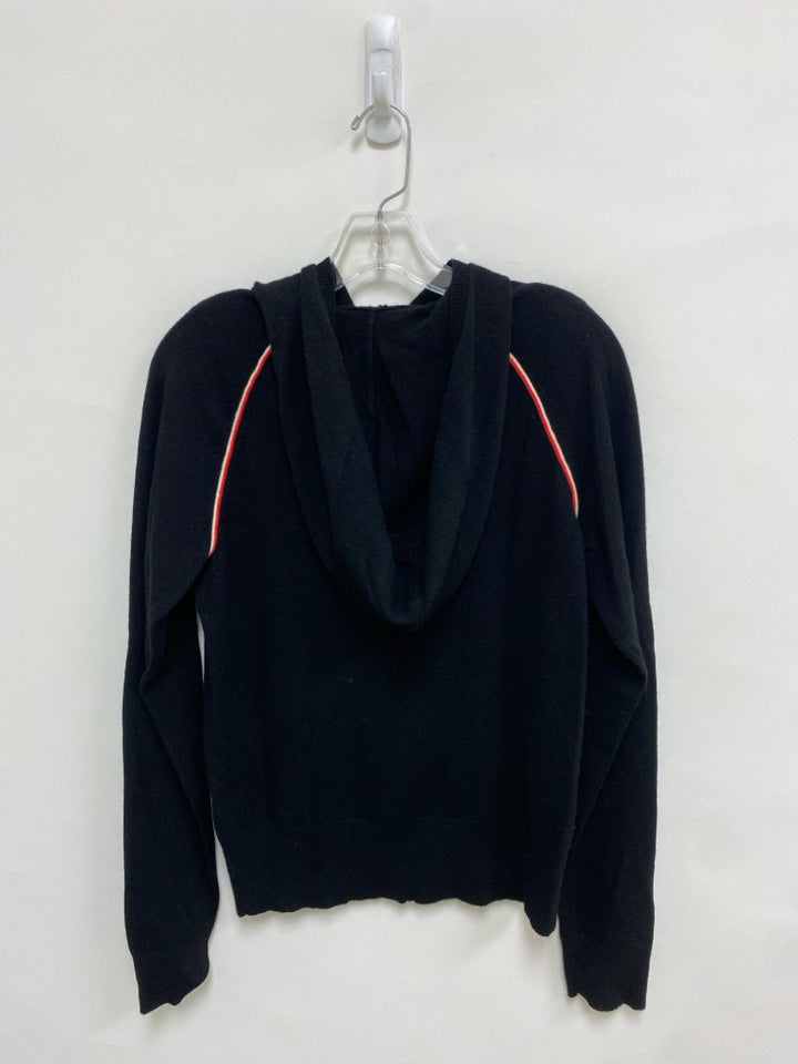 Size XS Black Red/White Trimmed Hooded Wool Blend Ladies Sweater