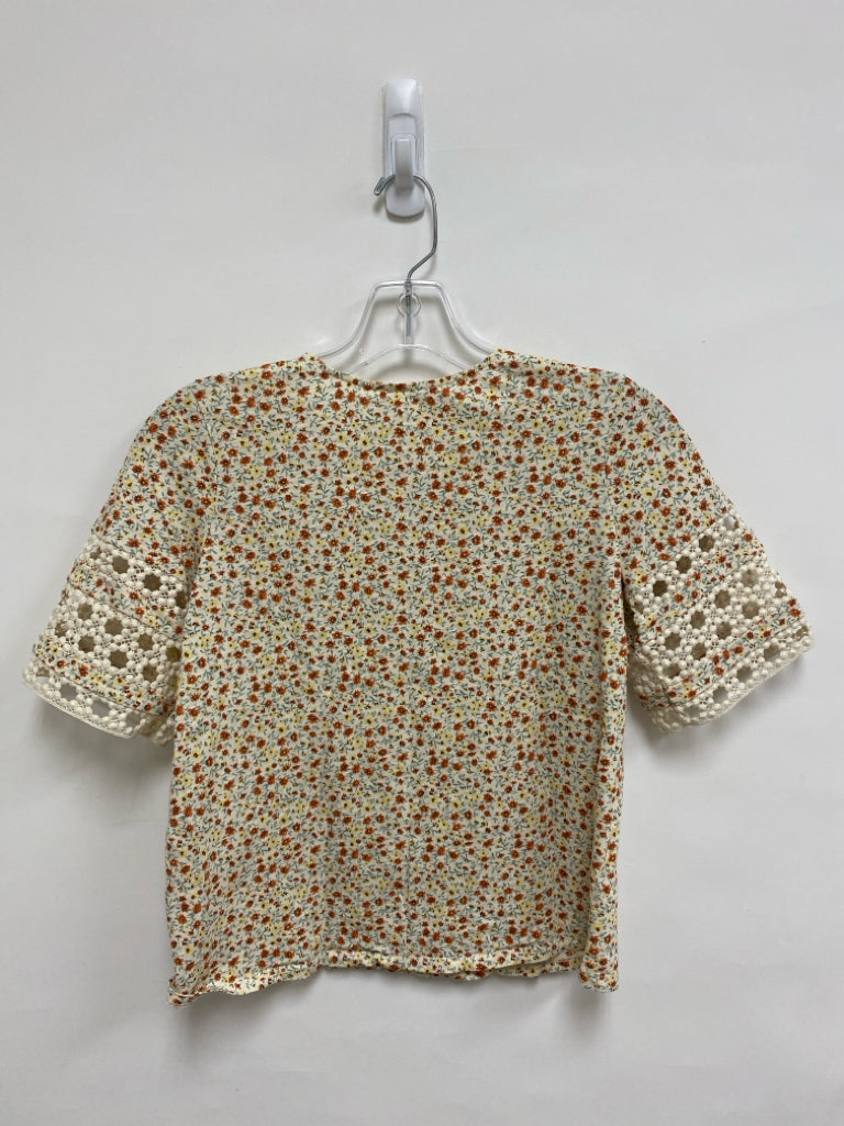 SEZANE Size XS Cream/Green Orange/Yellow Flowers Ladies Top