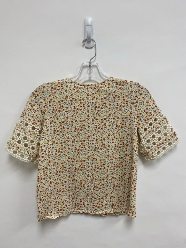 SEZANE Size XS Cream/Green Orange/Yellow Flowers Ladies Top