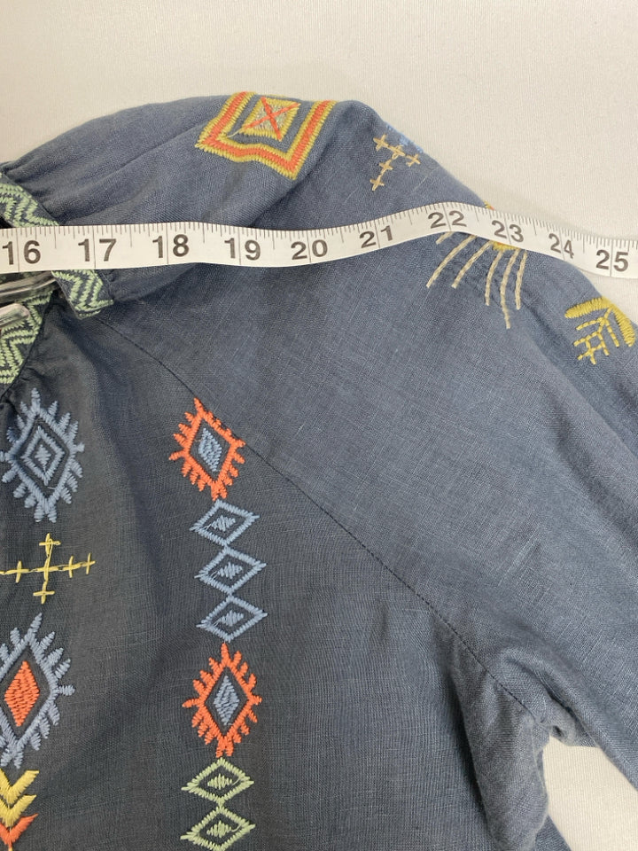 JOHNNY WAS Size L Slate Blue Embroidered Ladies Top