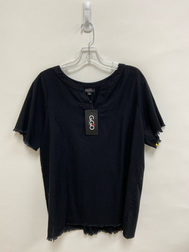 NWT GiGiO Size L Black Short Sleeve Linen Blend Ladies Top