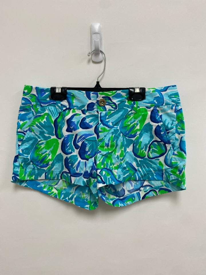 LILLY PULITZER Size 4 Turquoise Blue/Green Abstract Ladies Shorts