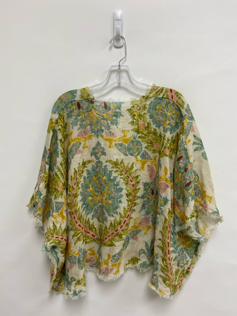 Spartina Size S Gray Yellow/Cream Fringe Poncho Linen Ladies Top