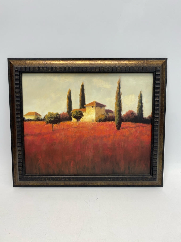 Red Green/Cream Landscape Framed Art