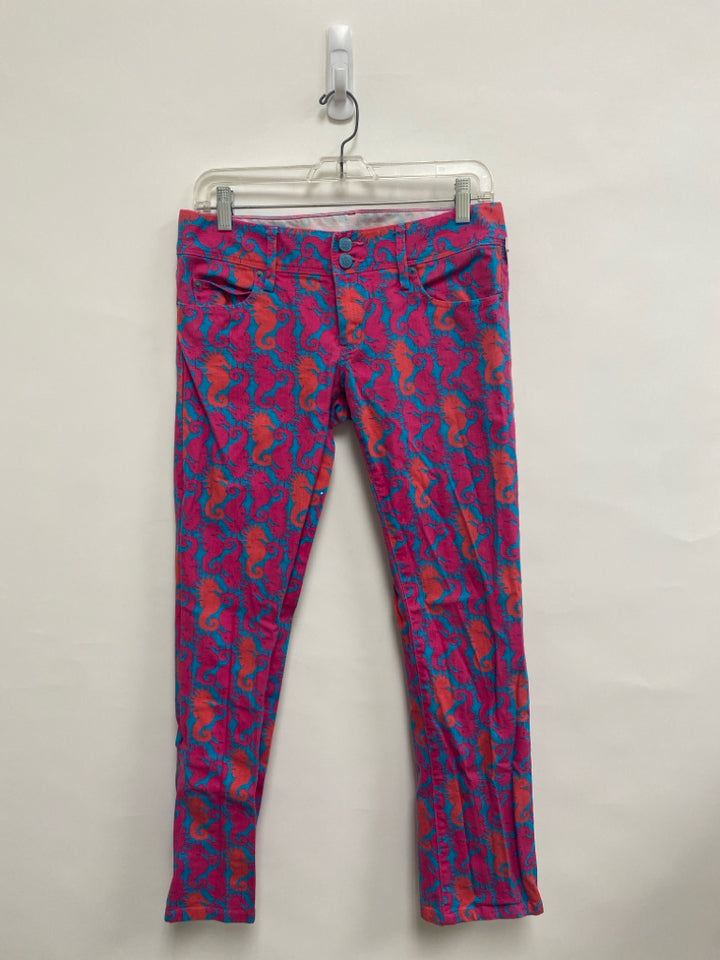 LILLY PULITZER Size 4 Pink Coral/Blue Seahorse Ladies Jeans