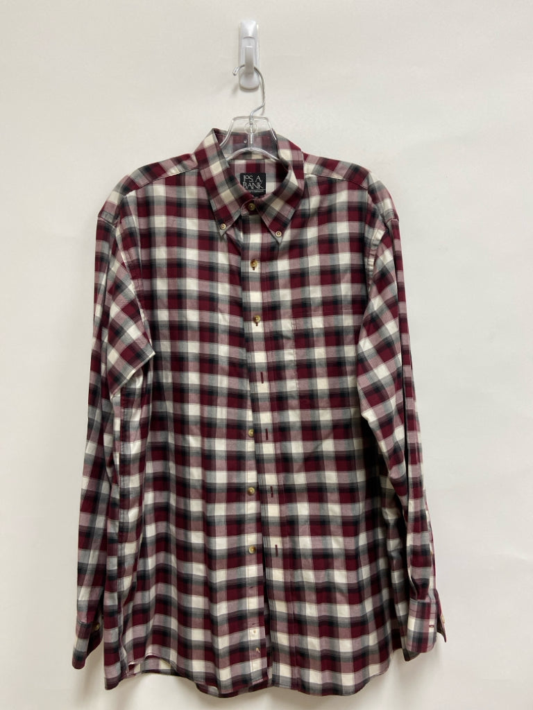 Jos. A Bank Size L Burgundy White/Black Plaid Button Up Men&