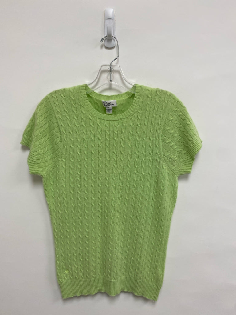 LILLY PULITZER Size L Lime Green Cable Knit Short Sleeve Cashmere Ladies Sweater