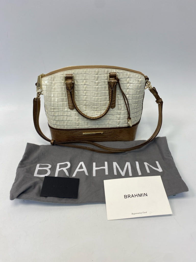 Brahmin Cream Brown Embossed Leather Handbag