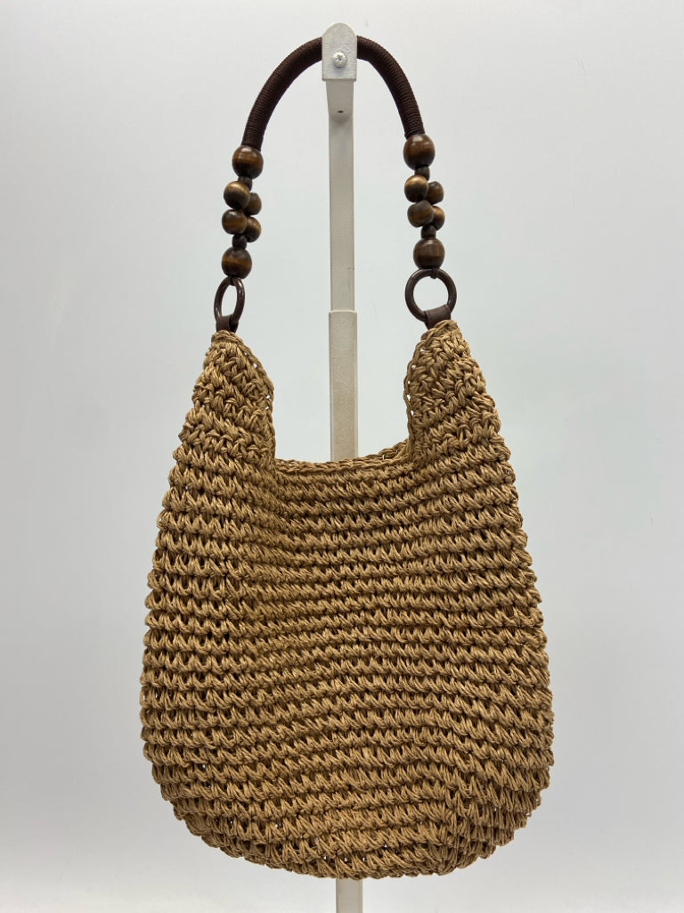 Brown Woven Straw Handbag