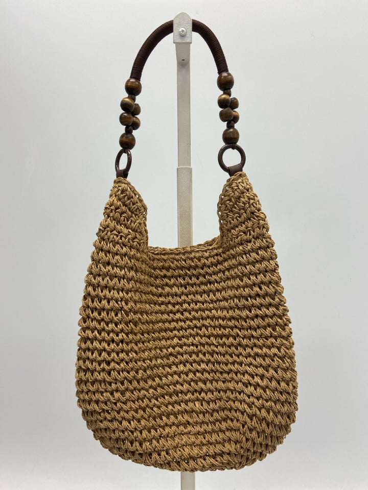 Brown Woven Straw Handbag