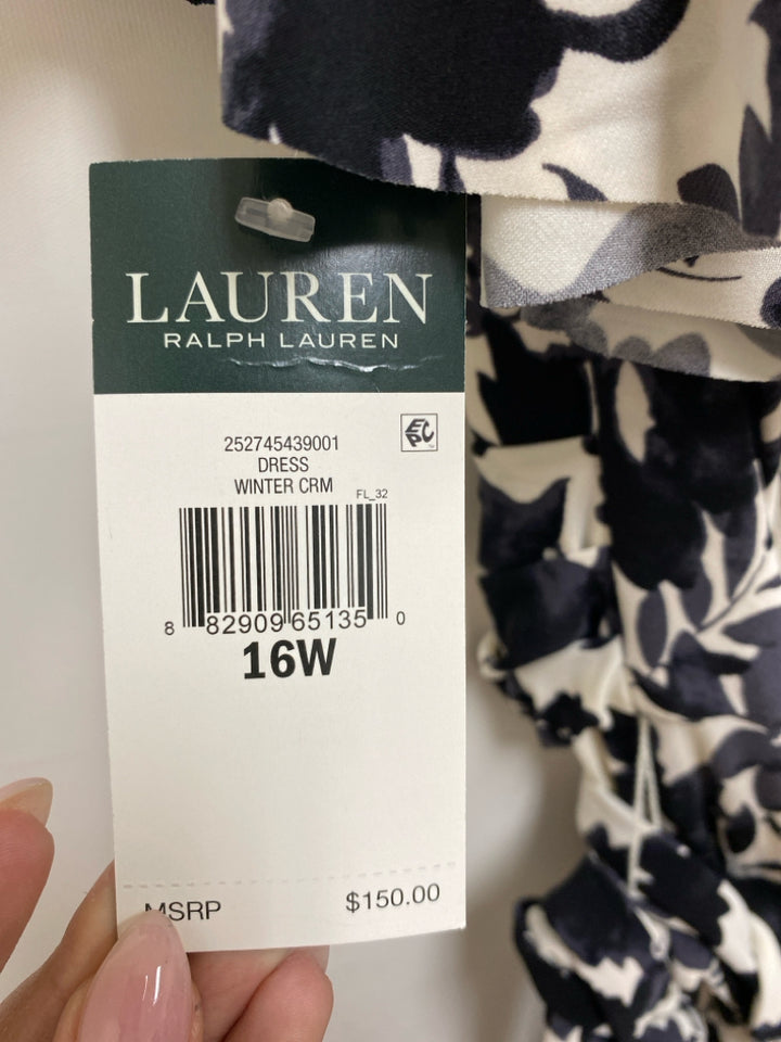 NWT Lauren Ralph Lauren  SIZE  16W White Black Flowers Plus Size Dress
