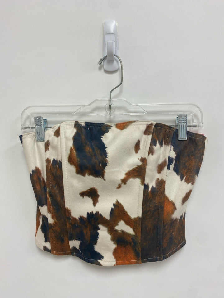 Size M White Gray/Brown Cow Ladies Top