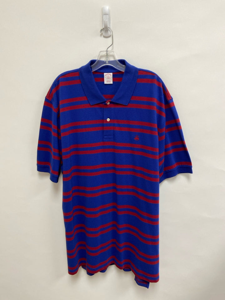 Brooks Brothers Size XXL Burgundy Blue Stripes Polo Men&