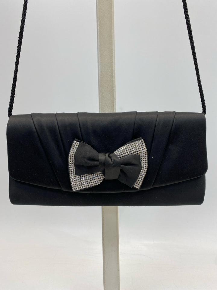 Black Clear Rhinestone(s) Satin Handbag