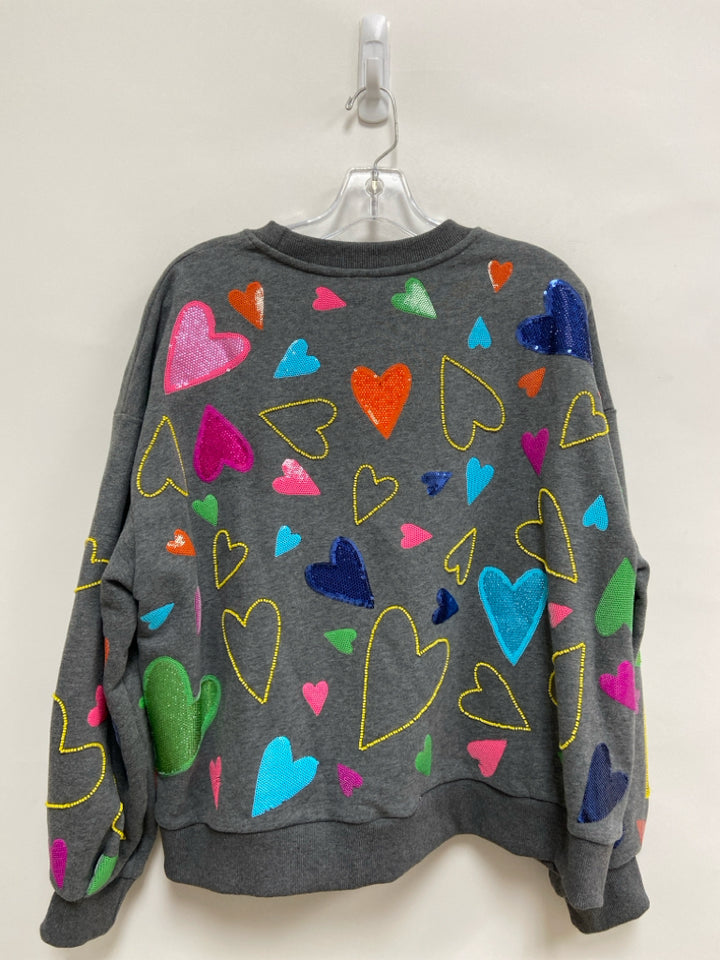 Queen Of Sparkles Size S Gray Multi Color Hearts Ladies Sweatshirt