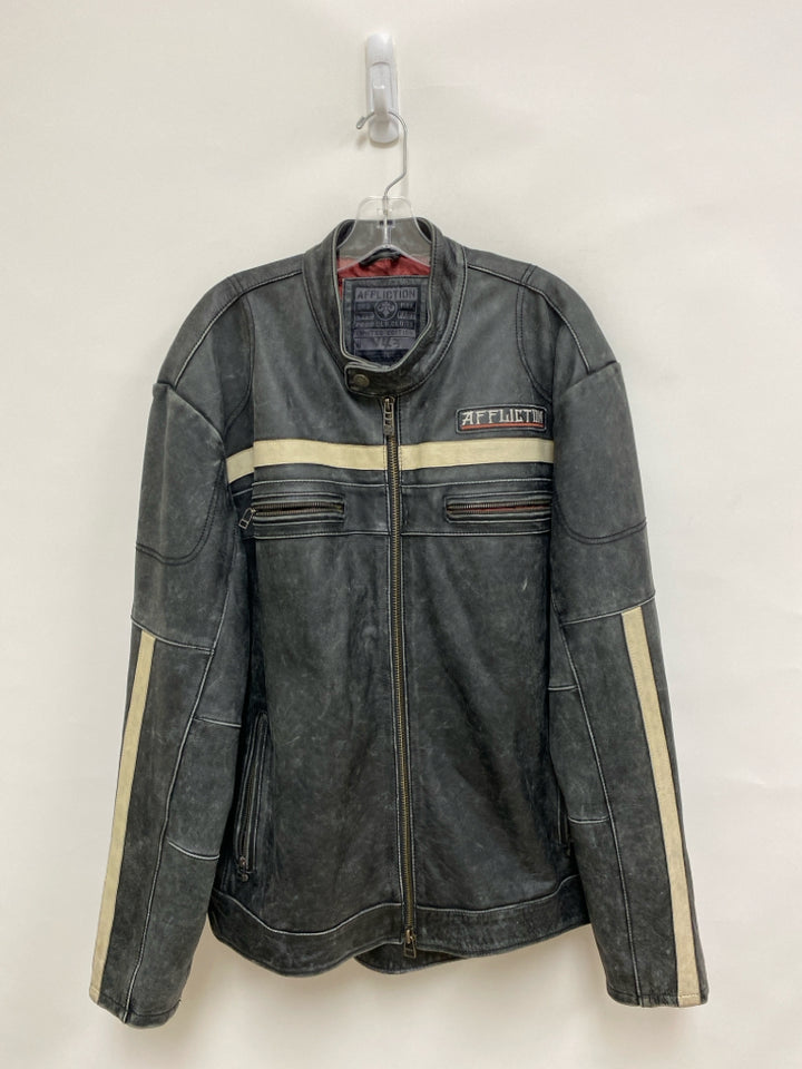 Affliction Size 2X Charcoal/Cream Zip Down Leather Men&