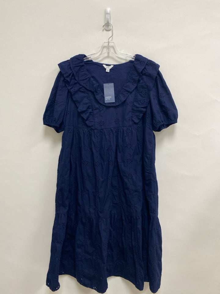NWT Crown &amp; Ivy  SIZE  1X Navy Ruffles Eyelet Plus Size Dress