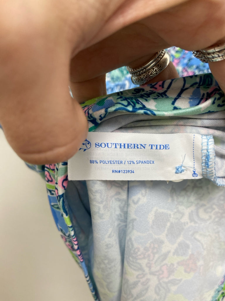 LILLY PULITZER Size S Blue Green/Pink Scene Polo Men&