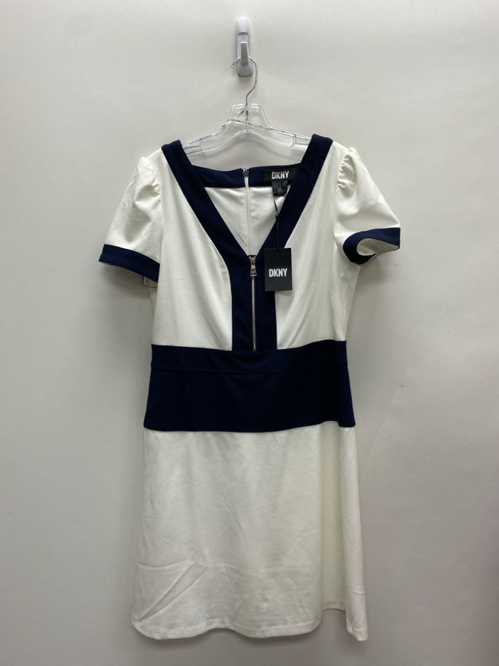 NWT DKNY Size 10 White Navy Trimmed Ladies Dress