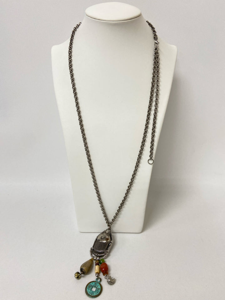Silver Color Multi Color Charms Necklace