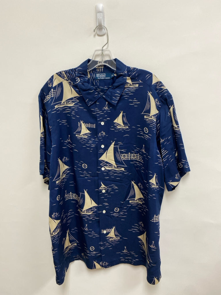 Polo Size XL Navy Beige Boats Button Up Men&