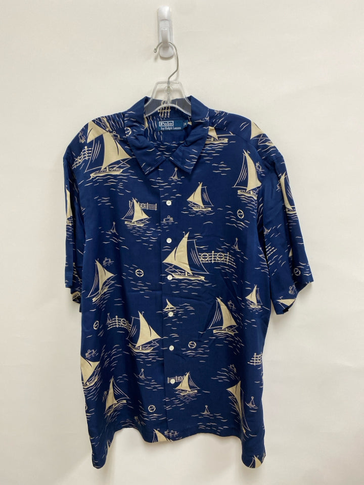 Polo Size XL Navy Beige Boats Button Up Men&
