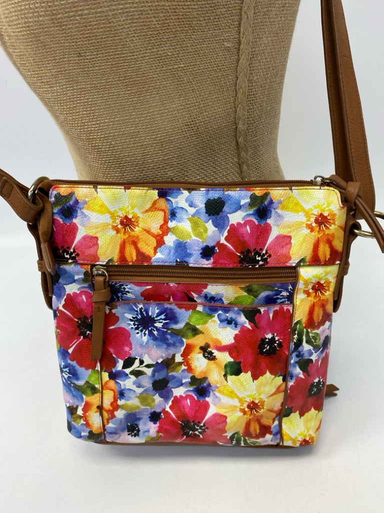 Brown Multi-Color Flower(s) Crossbody
