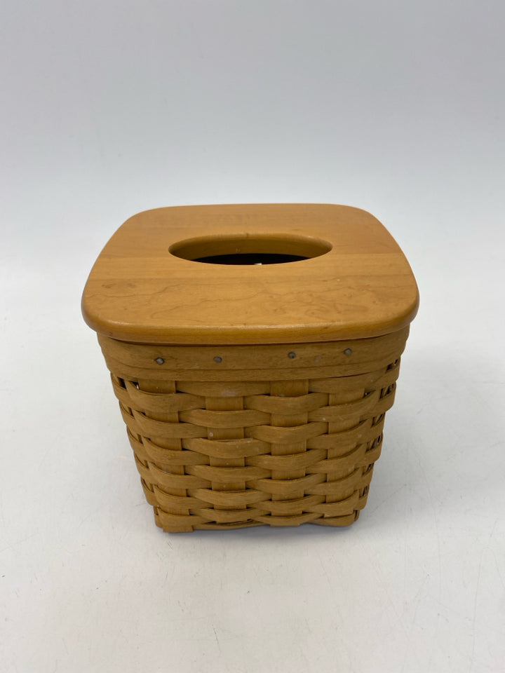 Longaberger Brown Woven Wood Tissue Box Holder