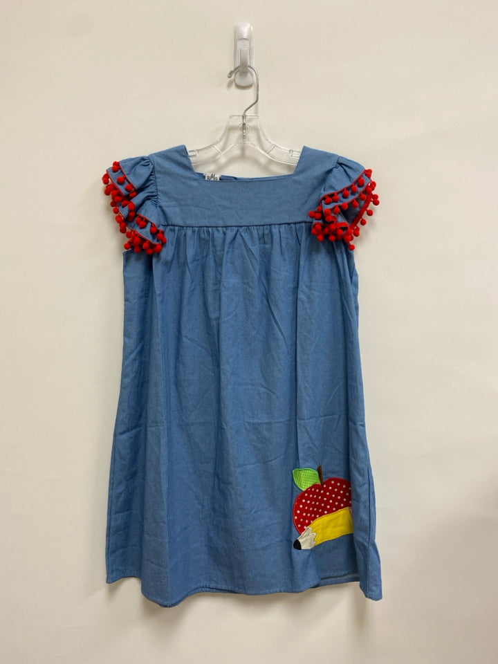 SIZE 10 Blue Red Pom Pom Sleeveless Chambray Girl&