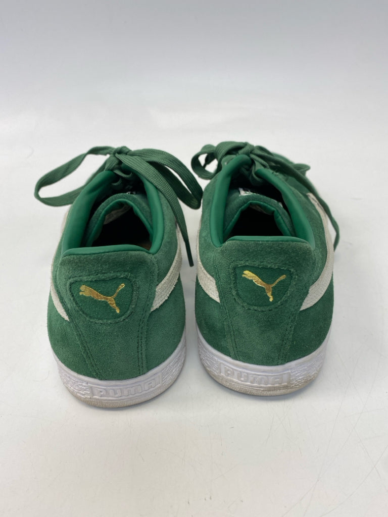 Puma Size 10 Green White Lace-Up Suede Men&